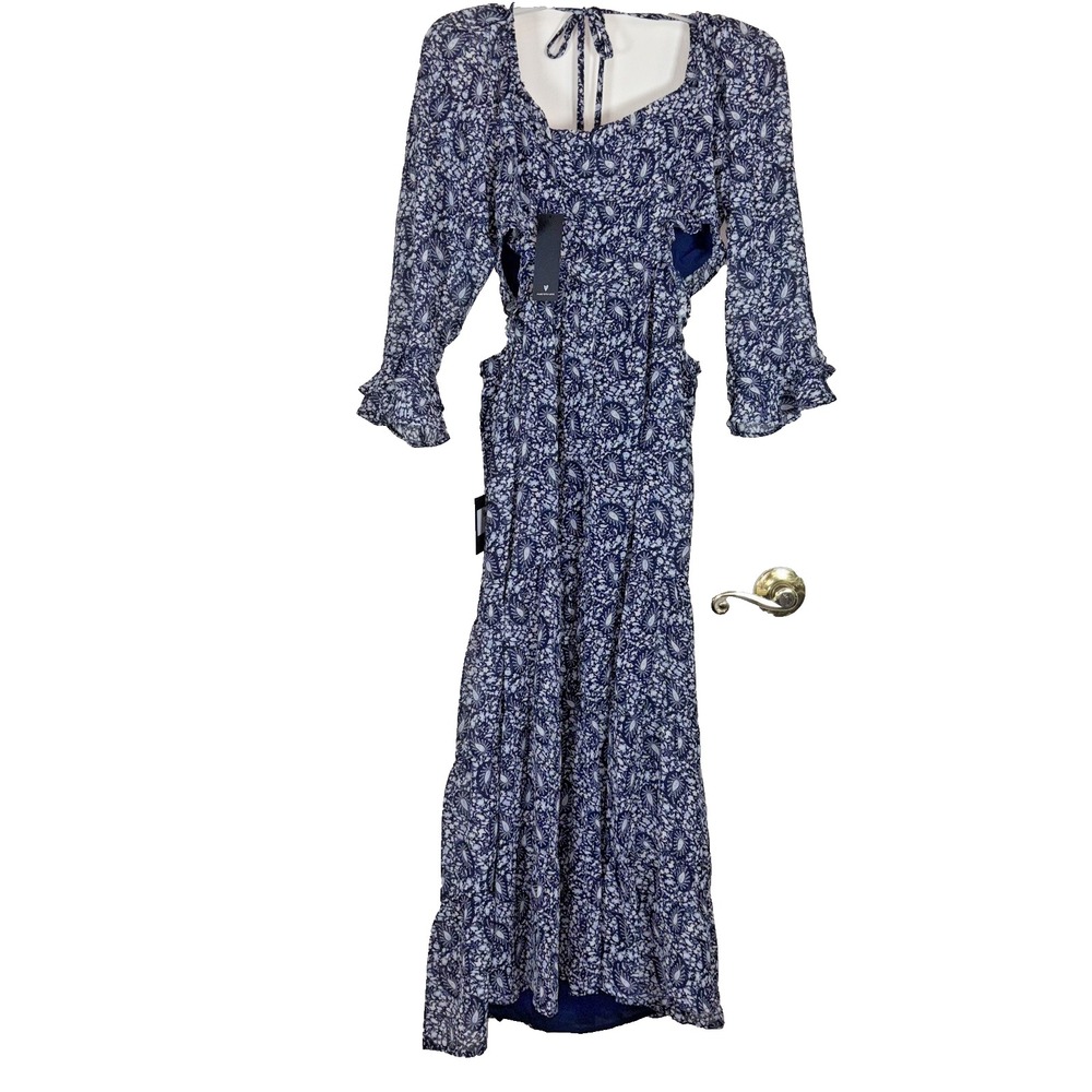Lulu's Blue Paisley Print Dress – Ruffle Detail, Side Cutouts, Size M